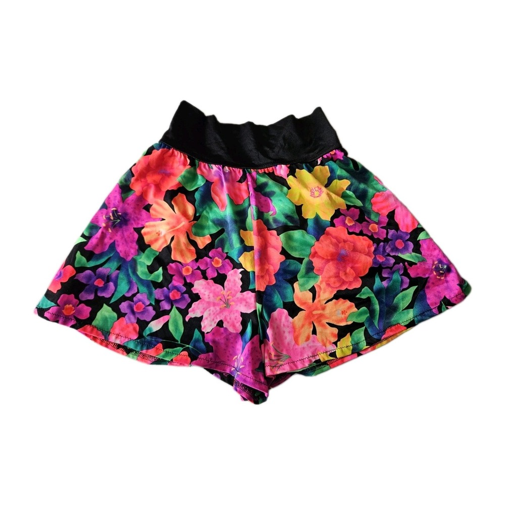 Vtg What Women Want Nylon Tropical Floral Mini Swim Shorts Made In USA S